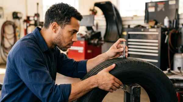 Comprehensive wheel and tyre inspection on a car lift at Yamoto service centre